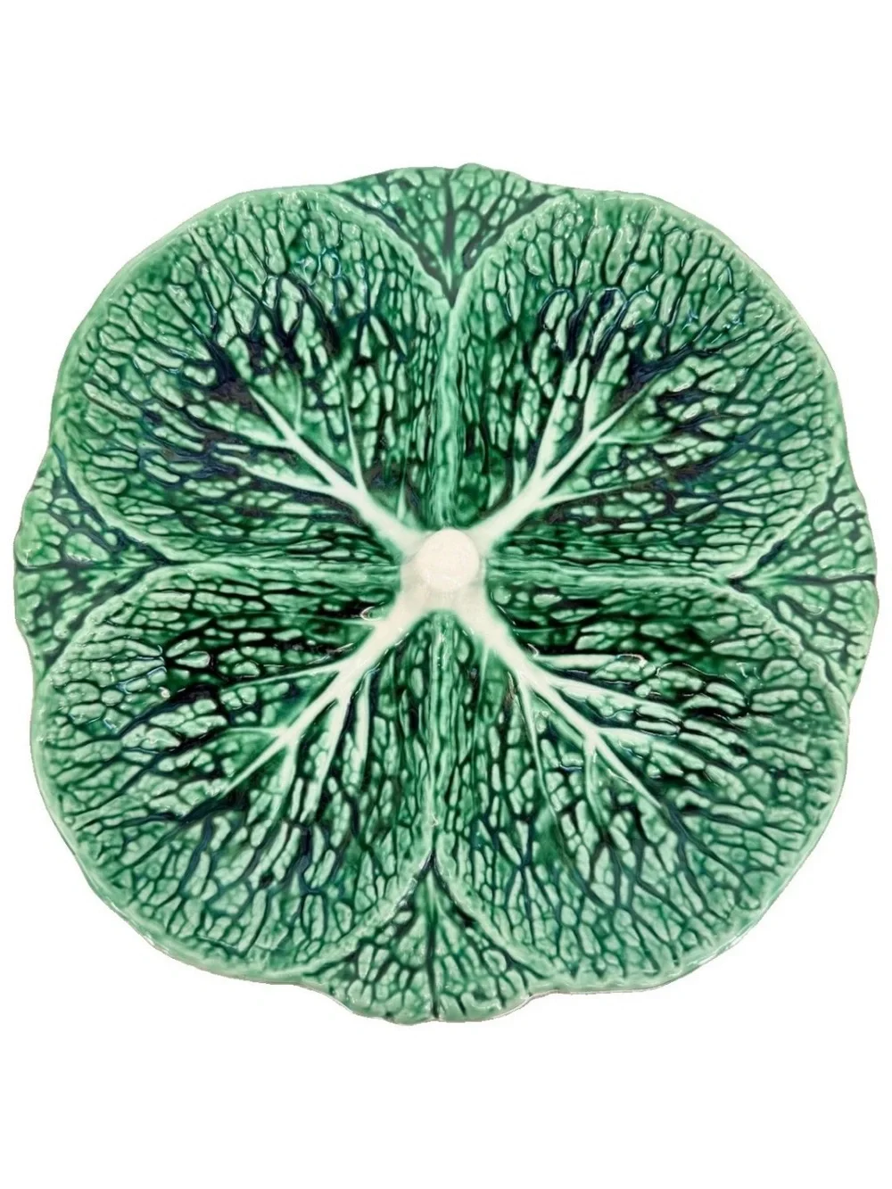 Vintage SECLA Portugal Majolica Green Cabbage Leaf 4-Part Divided Serving Dish